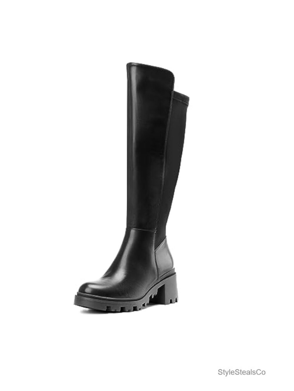 Women's Platform Knee High Boots Round Toe Block Heel Faux Leather Casual